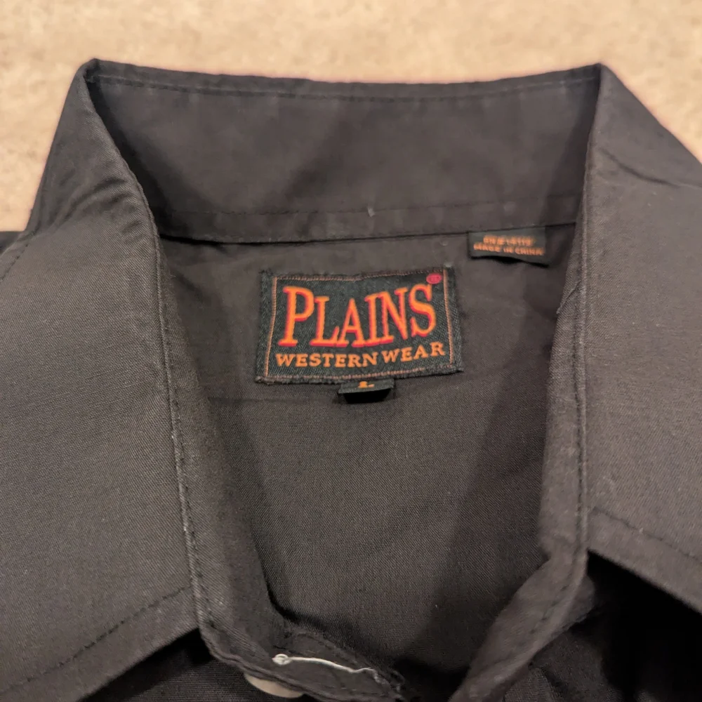 Plains Western Wear Black Casual Button Down Shirt With Pearl Snap Buttons - Picture 3 of 4
